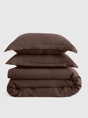 Quince European Linen Double Flange Duvet Cover Set Full Queen Espresso 125
